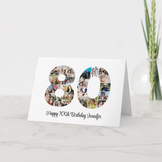 Tarjeta Feliz 80 cumpleaños número 80 Personalizado Collag (Anverso)