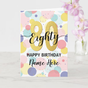 Tarjeta Feliz 80 cumpleaños Pastel Rainbow Gold Woman
