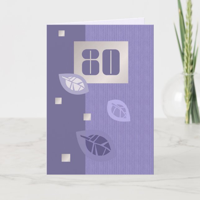 Tarjeta Feliz 80. Hojas elegantes (Anverso)