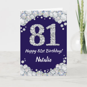 Tarjeta Feliz 81 cumpleaños Purpurina azul y plateado de l