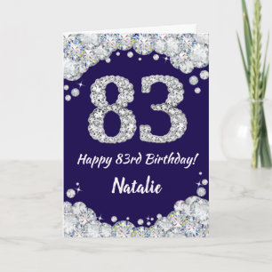 Tarjeta Feliz 83 cumpleaños Purpurina azul y plateado de l