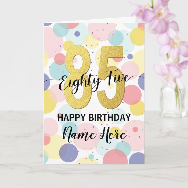 Tarjeta Feliz 85 cumpleaños Pastel, mujer de oro arco iris (Orquídea)