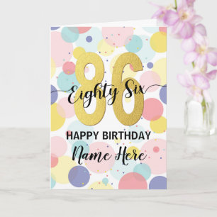 Tarjeta Feliz 86 cumpleaños Pastel Rainbow Gold Woman