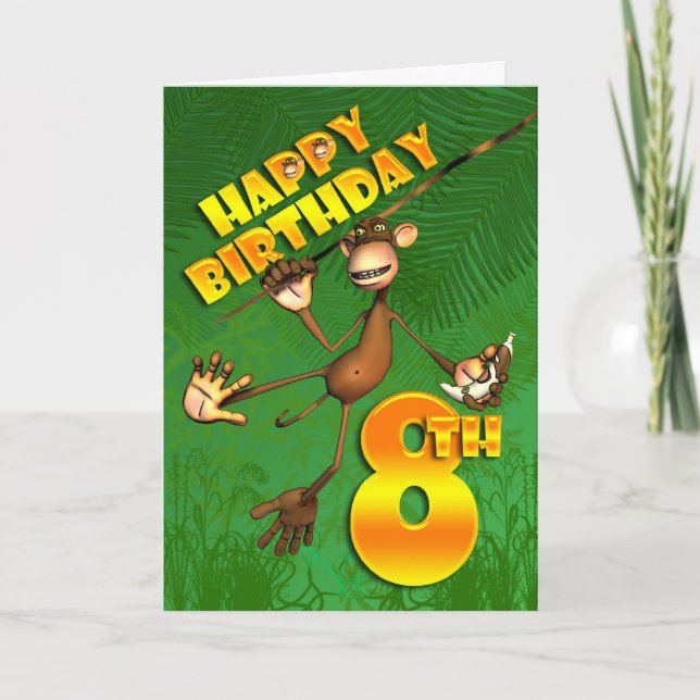 Tarjeta Feliz 8.º cumpleaños de la banana de los monos (Anverso)