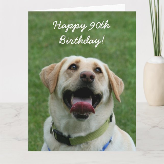 Tarjeta Feliz 90 aniversario Labrador Recuperar gran carta (Anverso)