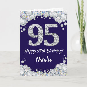 Tarjeta Feliz 95 cumpleaños Purpurina azul y plateado de l