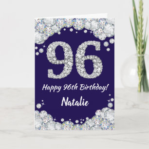 Tarjeta Feliz 96 cumpleaños Purpurina azul y plateado de l