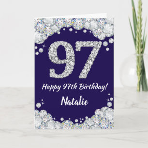 Tarjeta Feliz 97 cumpleaños Purpurina azul y plateado de l