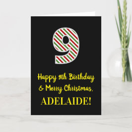 Tarjeta Feliz 9 cumpleaños y Feliz Navidad, nombre persona