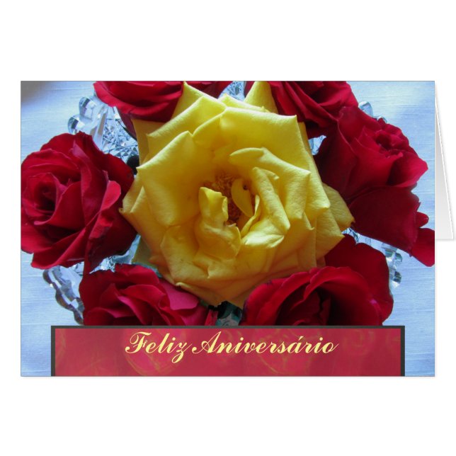 Tarjeta - Feliz Aaniversario - Rosas Amarillas y R (Anverso (Horizontal))