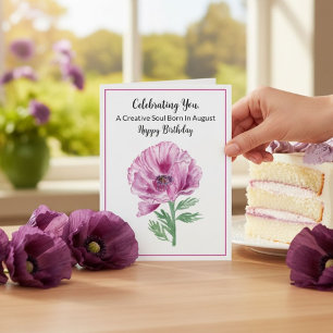 Tarjeta Feliz Agosto Cumpleaños Poppy Púrpura