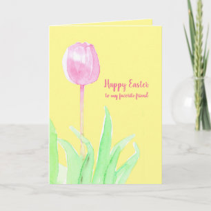 Tarjeta Feliz Amigo De Pascua, Flor De Tulipanes Rosa