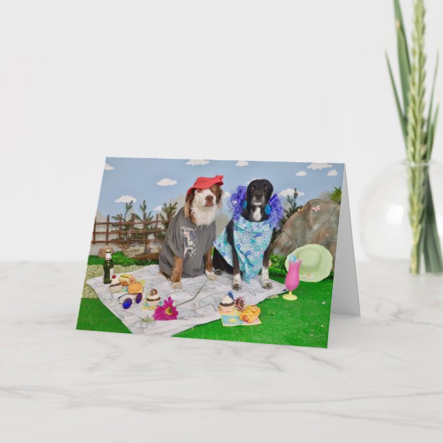 Tarjeta feliz aniversario/ 2 perros como pareja (Anverso)