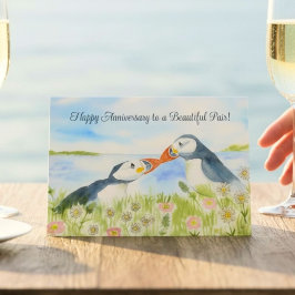 Tarjeta Feliz aniversario a una dulce pareja de frailecill