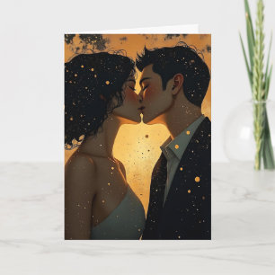 Tarjeta Feliz Aniversario   Beso Romántico Celestial