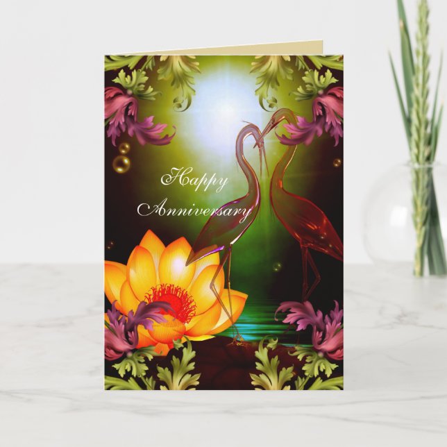 Tarjeta Feliz Aniversario Birds Gold Frame Floral (Anverso)
