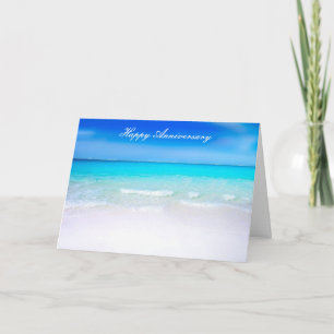 Tarjeta Feliz aniversario boda en la playa Sandy