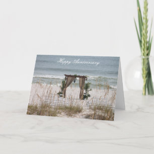 Tarjeta Feliz aniversario boda en Sandy Beach