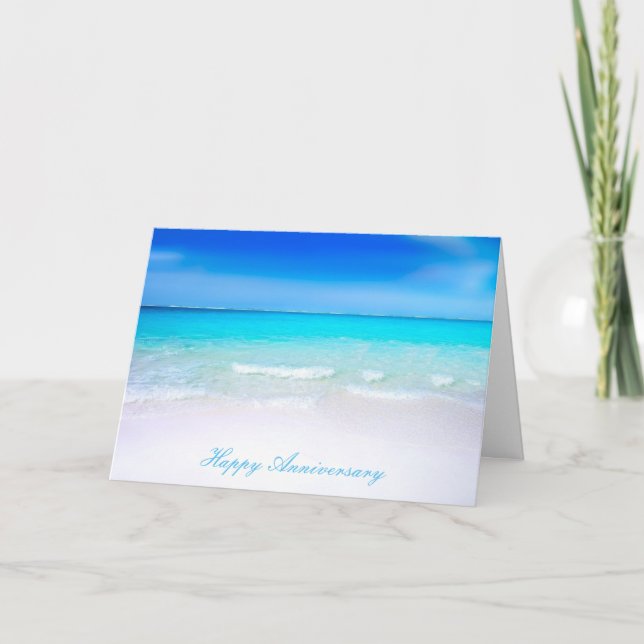 Tarjeta Feliz aniversario boda en Sandy Beach (Anverso)