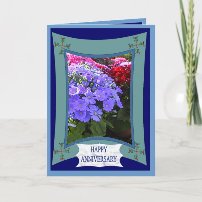 Tarjeta Feliz aniversario, brillante morado (Anverso)