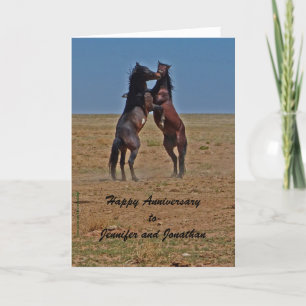 Tarjeta Feliz Aniversario Caballos Bailando Levanten Sus T