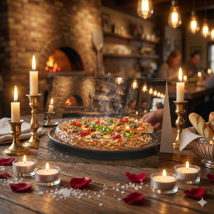 Tarjeta Feliz aniversario, cariño. Pizza caliente, cursi y