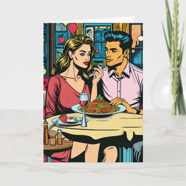 Tarjeta Feliz Aniversario | Cena de Espaguetis (Anverso)