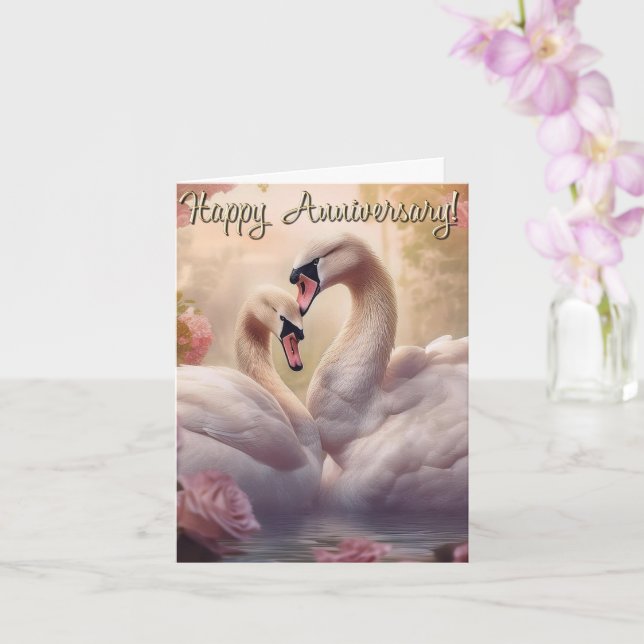 Tarjeta Feliz Aniversario Cisnes (Orquídea)
