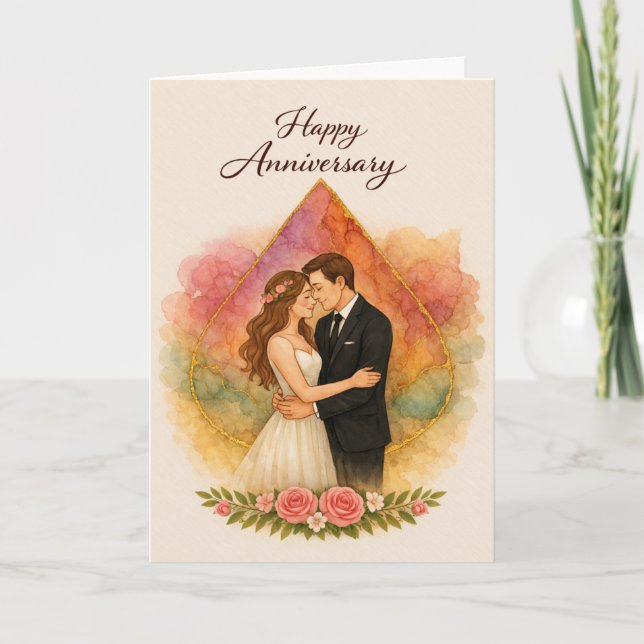 Tarjeta Feliz Aniversario con Pareja Romántica  (Anverso)