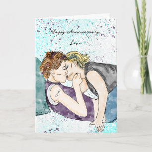 Tarjeta Feliz aniversario de amor Beso Lésbico