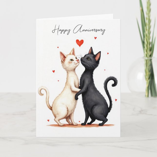 Tarjeta Feliz aniversario de baile de gatos (Anverso)