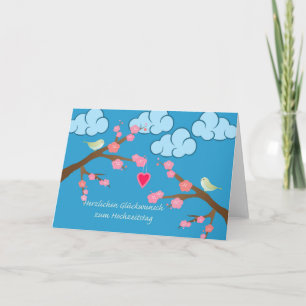 Tarjeta Feliz aniversario de bodas en alemán, pájaros de p