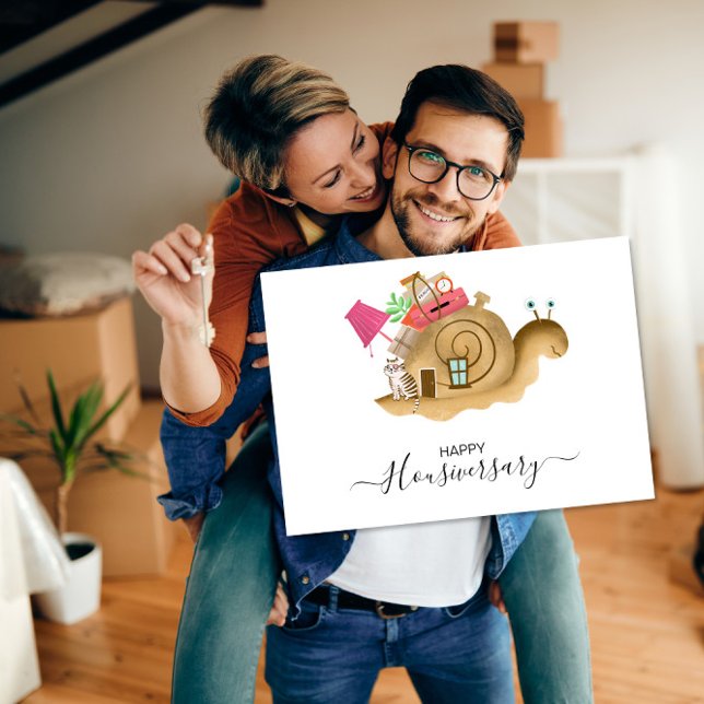 Tarjeta Feliz Aniversario de Casa, Caracol Mudándo (Subido por el creador)