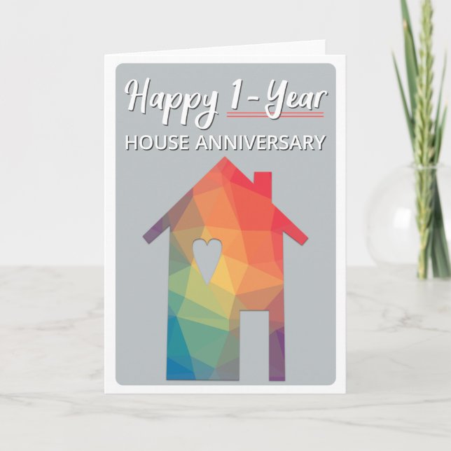 Tarjeta Feliz aniversario de la casa de un año (Anverso)