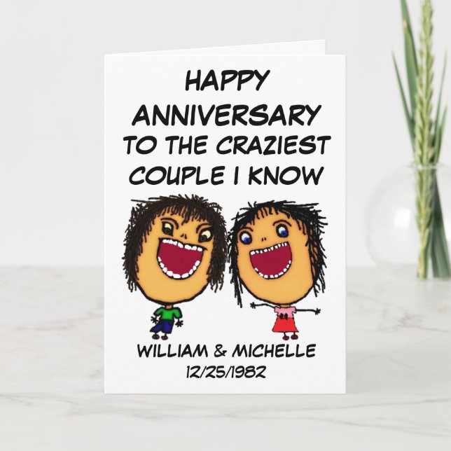 Tarjeta Feliz Aniversario de la loca pareja Personalizado (Anverso)