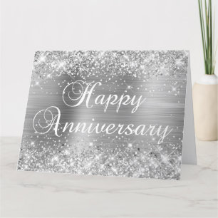 Tarjeta Feliz aniversario de plata brillante