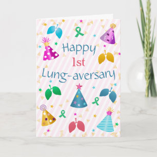 Tarjeta Feliz aniversario de pulmón con franja rosa person
