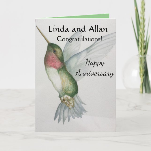Tarjeta Feliz Aniversario Felicitaciones Hummingbird (Anverso)