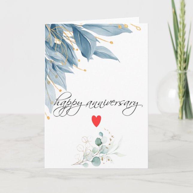 Tarjeta Feliz aniversario Floral Azul (Anverso)