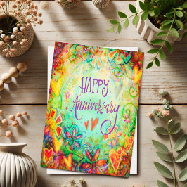 Tarjeta Feliz aniversario floral caprichoso 