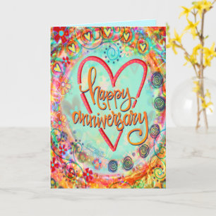 Tarjeta Feliz aniversario floral caprichoso y lindo 