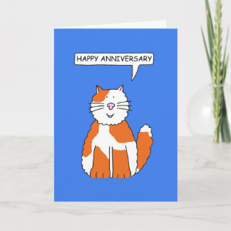 Tarjeta Feliz Aniversario Gato Rojizo y Blanco