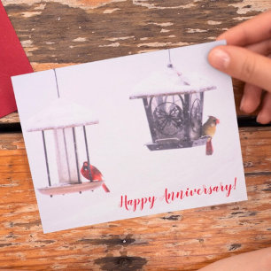 Tarjeta Feliz Aniversario Lindos Pájaros Cardenales