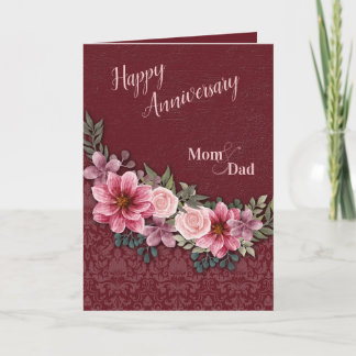 Tarjeta Feliz aniversario, mamá y papá repiten damasco de