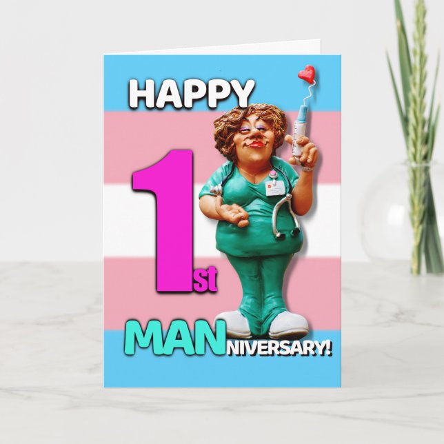 Tarjeta Feliz aniversario Manniversary - Primer aniversari (Anverso)