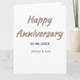 Tarjeta feliz aniversario marrón gris nombre fecha pareja 