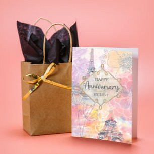 Tarjeta Feliz Aniversario Mi Amor Torre Eiffel Acuarela