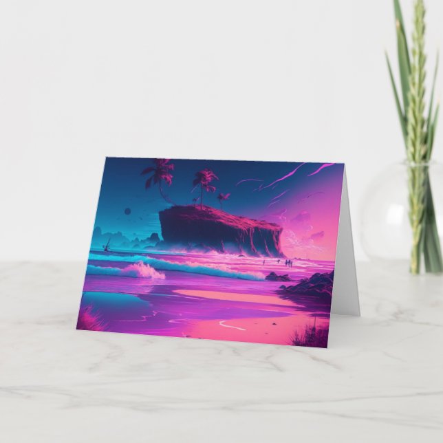 Tarjeta Feliz aniversario  | Olas de océano rosado (Anverso)