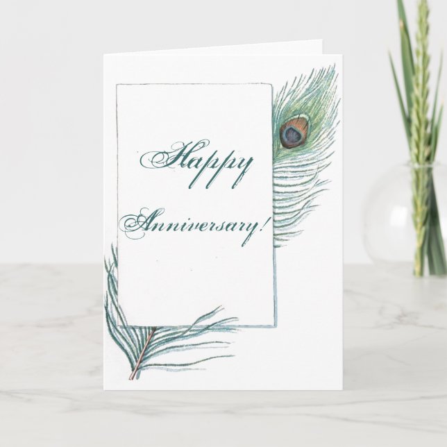 Tarjeta Feliz aniversario Peacock Feather Inspirador (Anverso)