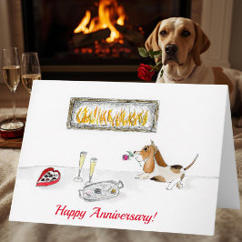 Tarjeta Feliz Aniversario Perro de Caza Romántico